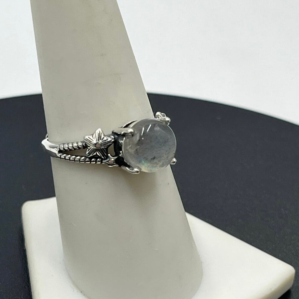 *Sterling Silver 925 Moonstone Oval Cabochon Stars Ring‎ Sz 8.75 Adjustable - Picture 2 of 8
